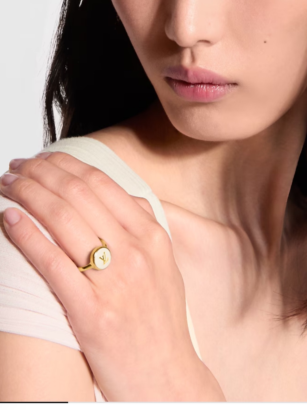 Louis Vuitton Gold-Tone Ring with Mint Green Enamel w/original box